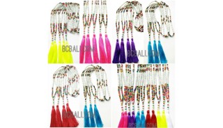 wooden beads colorful mix tassels necklaces handmade 60 Pieces shipping free